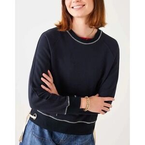 ELLIOTT LAUREN Side Tie Crewneck Frenchie Ribbed Hem Sweatshirt Size‎ S Nautical